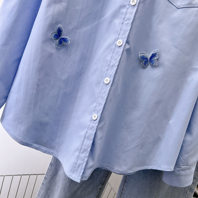 Polo izrez s izvezenim leptirima Ženska proljetna i jesenska svestrana košulja s dugim rukavima francuskog dizajna