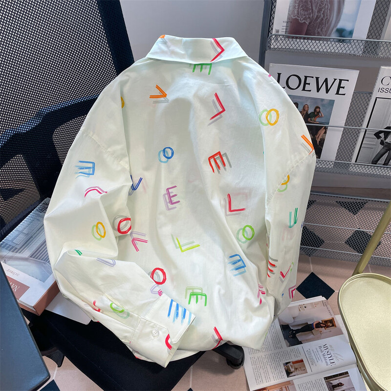 Jesen, nova moda s printom, bluza s dugim rukavima s otvorenim ovratnikom, ženske ležerne široke košulje s pismom, ženska odjeća, majica s trendovima