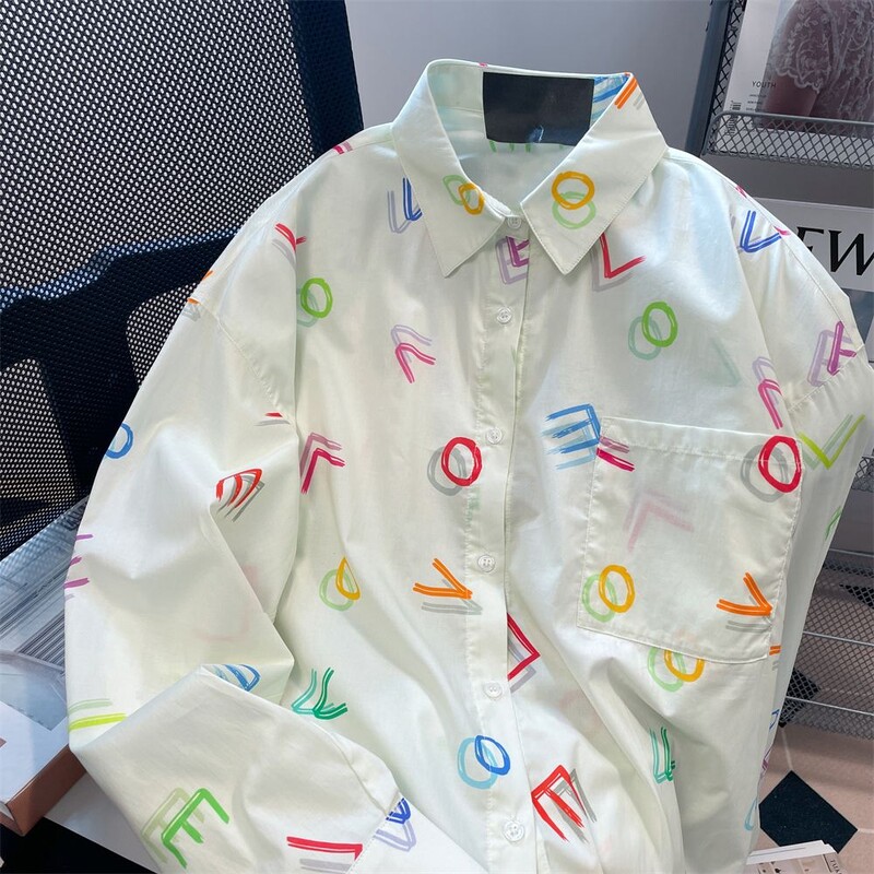 Jesen, nova moda s printom, bluza s dugim rukavima s otvorenim ovratnikom, ženske ležerne široke košulje s pismom, ženska odjeća, majica s trendovima