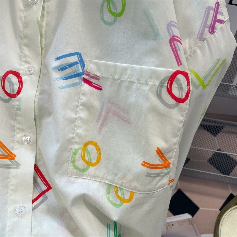 Jesen, nova moda s printom, bluza s dugim rukavima s otvorenim ovratnikom, ženske ležerne široke košulje s pismom, ženska odjeća, majica s trendovima