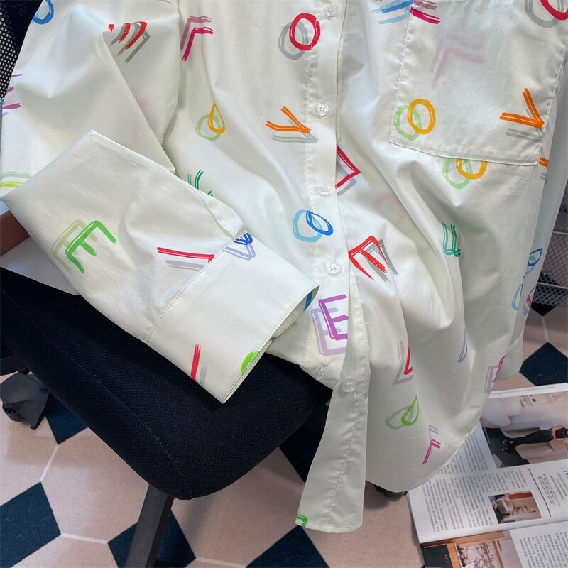 Jesen, nova moda s printom, bluza s dugim rukavima s otvorenim ovratnikom, ženske ležerne široke košulje s pismom, ženska odjeća, majica s trendovima