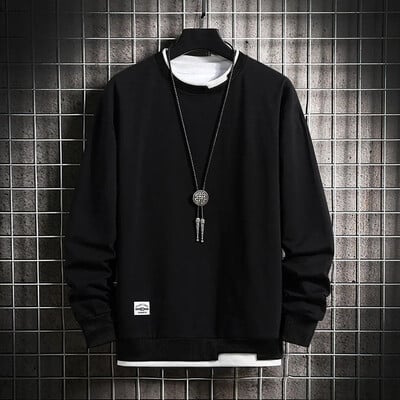Hanorace casual pentru bărbați, false, două piese, cu gâtul în formă de O, pentru bărbați, Harajuku, Streetwear Topuri, primăvară, toamnă, hanorac solid pentru bărbați