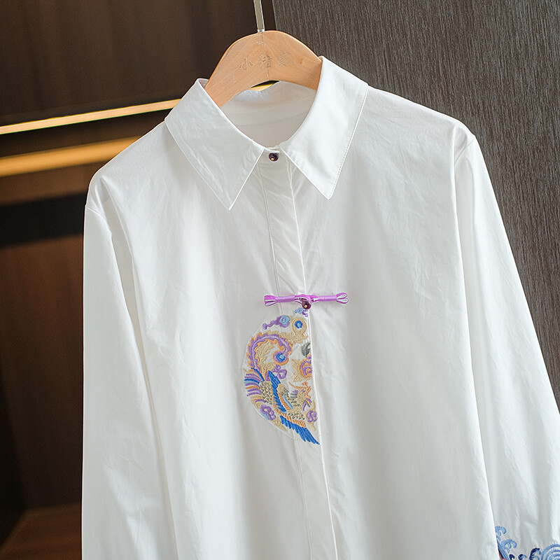 Cămăși pentru femei în stil chinezesc din satin, primăvară, vară, bluze, brodate din mătase, mâneci lungi, top pentru femei, îmbrăcăminte largi