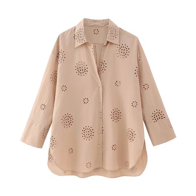 TRAF Fashion naiste tikitud pluus naiste särk Uus kausaalne soliidne revääriga üherealine pikkade varrukatega õõnessärk 3 värvi