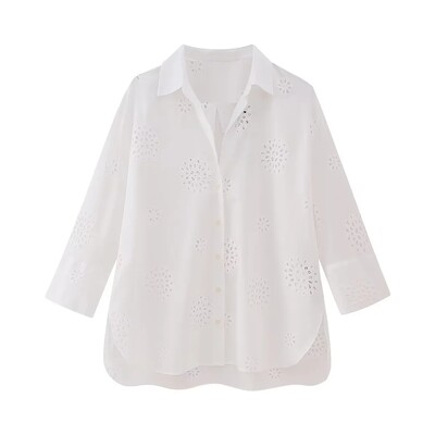 TRAF Fashion naiste tikitud pluus naiste särk Uus kausaalne soliidne revääriga üherealine pikkade varrukatega õõnessärk 3 värvi