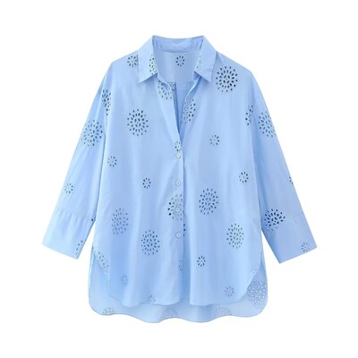 TRAF Fashion naiste tikitud pluus naiste särk Uus kausaalne soliidne revääriga üherealine pikkade varrukatega õõnessärk 3 värvi