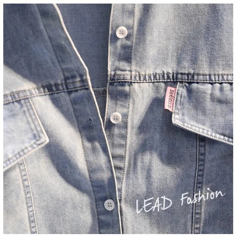 Plavi prugasti traper patchwork High Street dugih rukava s polo izrezom Ženska bluza košulja Korejska modna ženska gornja odjeća proljeće