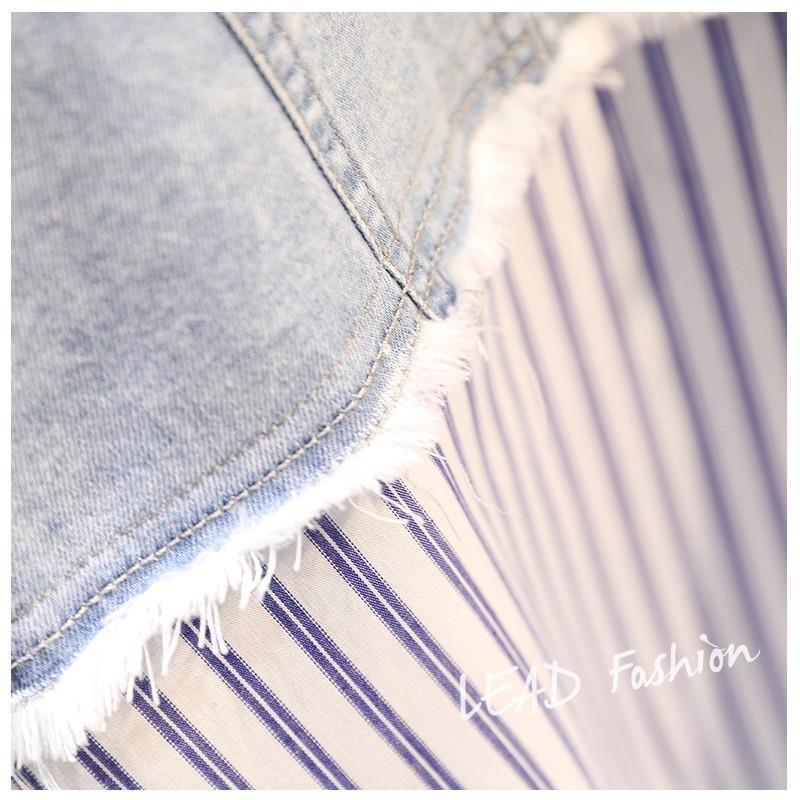 Plavi prugasti traper patchwork High Street dugih rukava s polo izrezom Ženska bluza košulja Korejska modna ženska gornja odjeća proljeće