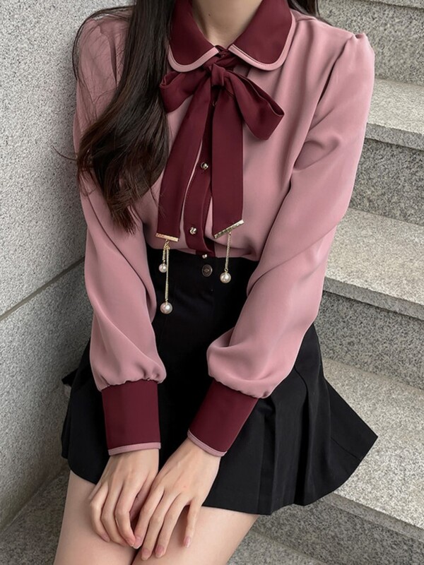 Ljetna slatka košulja dugih rukava Ženska bluza s volanima Slatka leptir mašna Ženske majice Bluze Vintage Japan Korea Chic Roupa Feminina