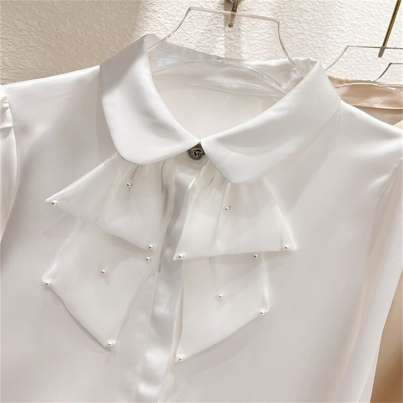 Nova šifonska patchwork košulja od proljeća 2024. Majice u korejskom stilu, dugi rukavi, jednobojne široke bluze za sve vrste, elegantna ženska odjeća