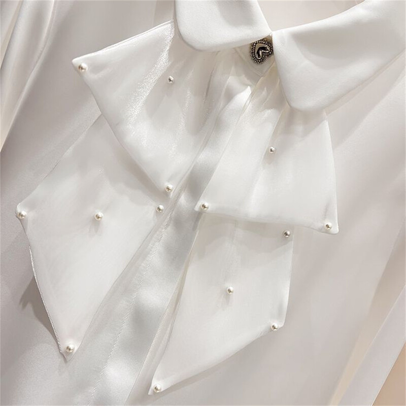 Nova šifonska patchwork košulja od proljeća 2024. Majice u korejskom stilu, dugi rukavi, jednobojne široke bluze za sve vrste, elegantna ženska odjeća