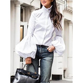 Krisnana 2024. modne ženske bluze dugih rukava širokih zakopčanih jednobojnih spojeva, samostojećeg ovratnika, bluze i majice, majice