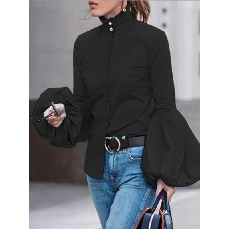 Krisnana 2024. modne ženske bluze dugih rukava širokih zakopčanih jednobojnih spojeva, samostojećeg ovratnika, bluze i majice, majice