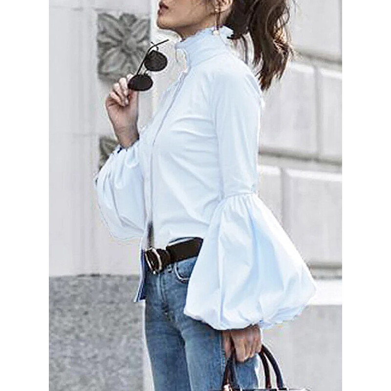 Krisnana 2024. modne ženske bluze dugih rukava širokih zakopčanih jednobojnih spojeva, samostojećeg ovratnika, bluze i majice, majice