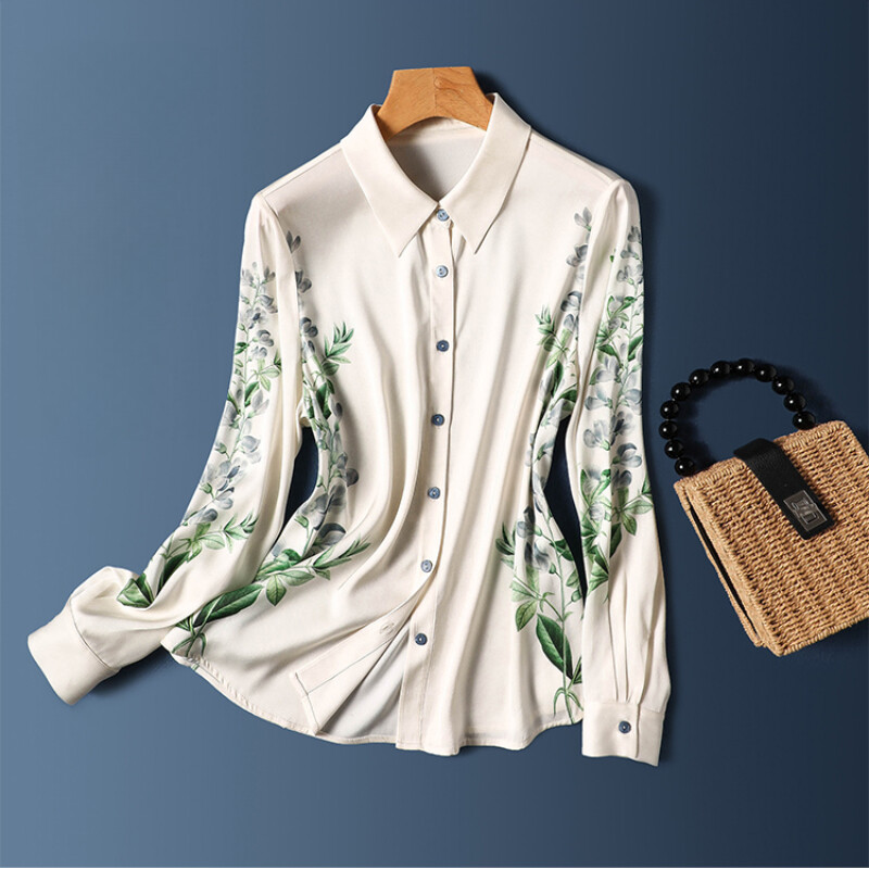 Satiinist naiste särgid, suvi 2023, uued siidiprintidega pluusid, avarad pikkade varrukatega naisterõivad, polo-kaelusega vabaaja topid