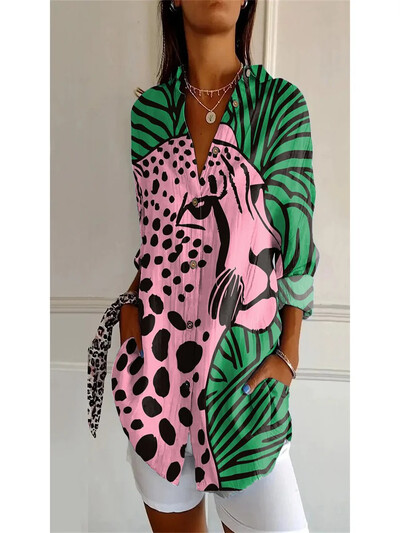 Velika temperamentna široka ženska košulja Modna ležerna košulja Elegantna ženska košulja 3/4 rukava Blagdanska majica za vikend ribolov