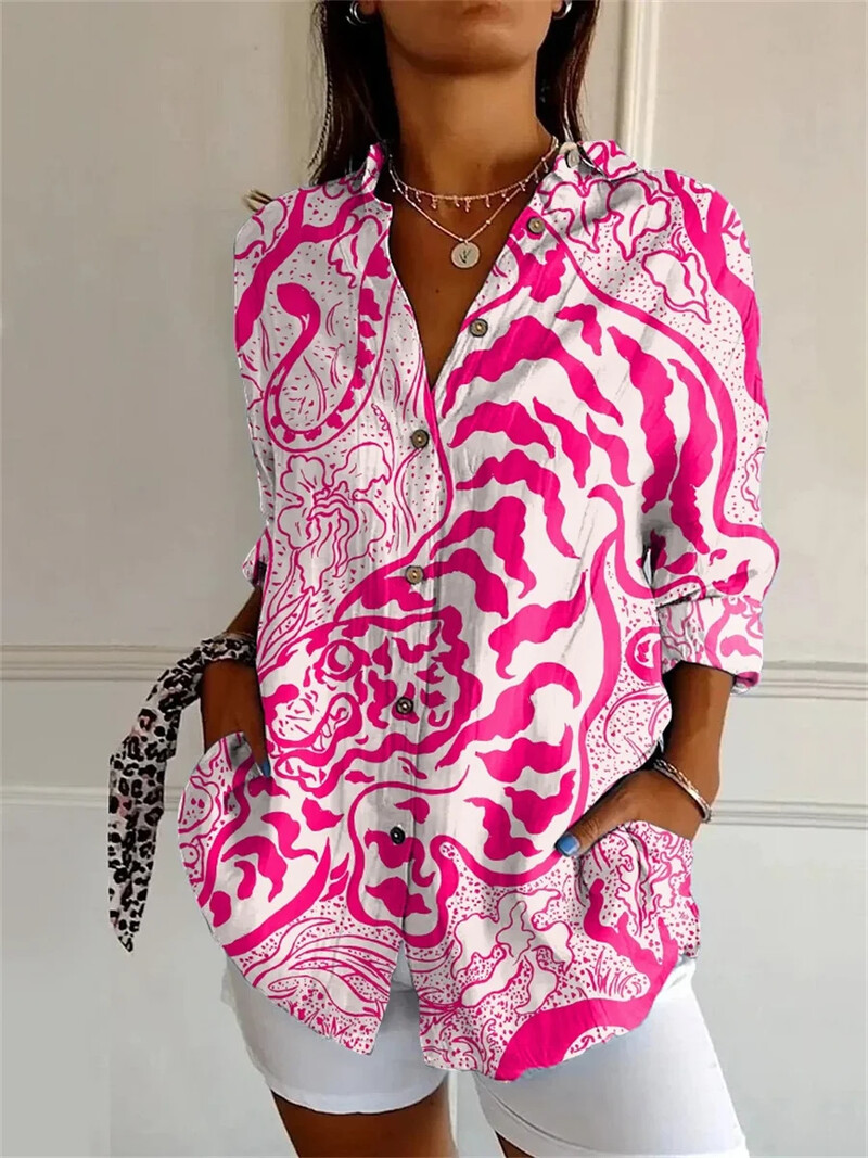 Velika temperamentna široka ženska košulja Modna ležerna košulja Elegantna ženska košulja 3/4 rukava Blagdanska majica za vikend ribolov