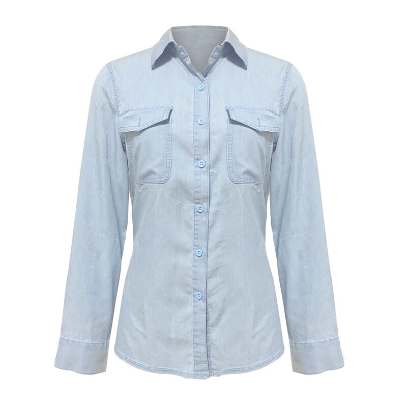 Jednobojne ležerne široke traper košulje za žene Ljeto 2024. Vintage ženske modne košulje i bluze Modne mladenačke ženske majice