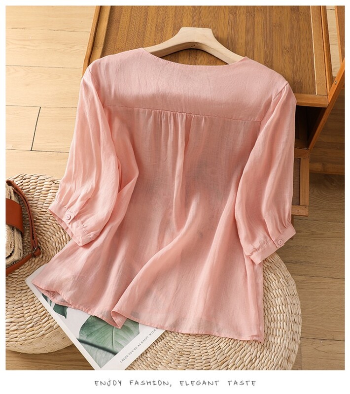 Ženske bluze s vezom u kineskom stilu Široke kratke rukave Vintage top Rasprodaja odjeće s V-izrezom Ljetne pamučne korejske ženske košulje