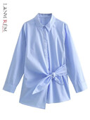 LANMREM višenamjenska majica s zavojima za žene, na rever, jednobojna majica s dugim rukavima na jedno kopčanje Uredska dama, novo 2024. 32C1298