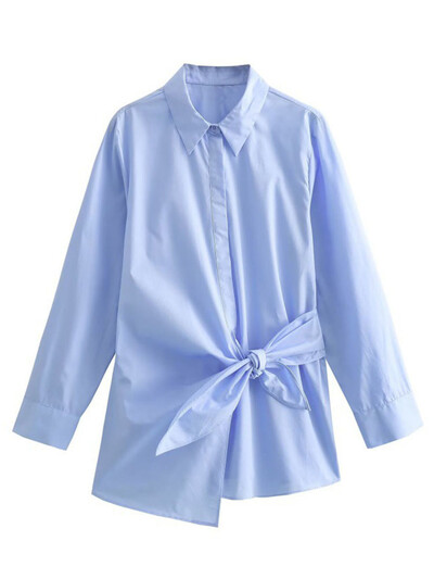 LANMREM višenamjenska majica s zavojima za žene, na rever, jednobojna majica s dugim rukavima na jedno kopčanje Uredska dama, novo 2024. 32C1298