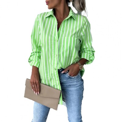 Camisas De Mujer Ženska košulja Bluza Prugasta klasična majica s dugmadima s printom Ležerna košulja dugih rukava Jesen i zima Majice Košulje i bluze