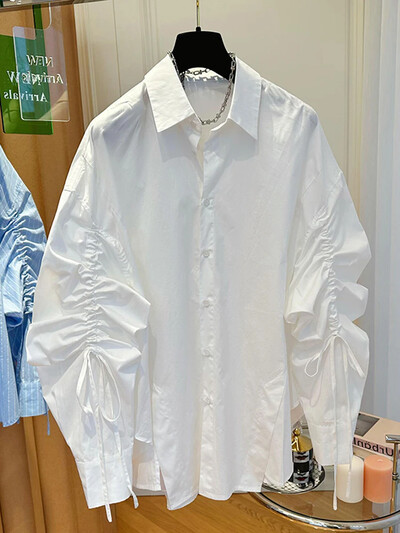 LANMREM Chic Ženske košulje s dugim rukavima na revere, jednoredno kopčanje, široka gornja uredska odjeća za dame, novo 2024. 2DA7808