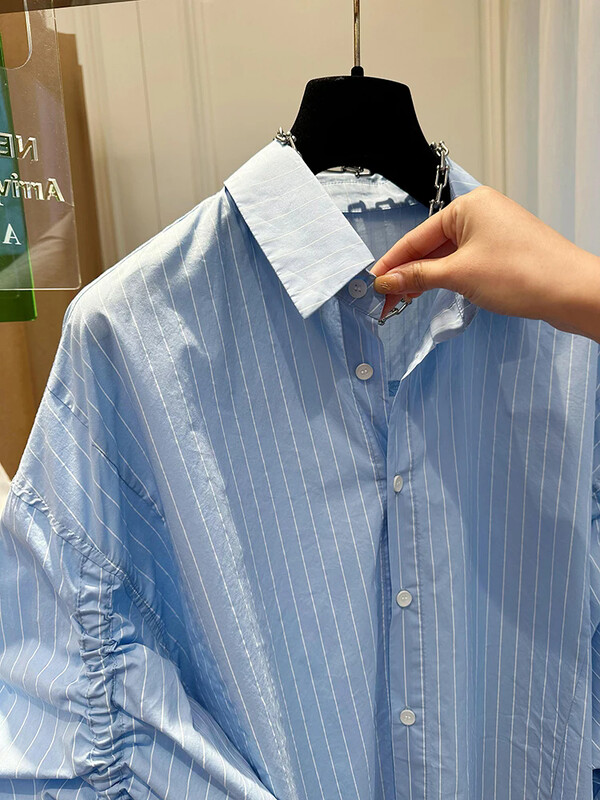 LANMREM Chic Ženske košulje s dugim rukavima na revere, jednoredno kopčanje, široka gornja uredska odjeća za dame, novo 2024. 2DA7808