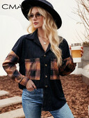 CMAZ Ležerna karirana bluza s kopčanjem, ženska modna 2024. proljeće-jesen, labava košulja dugih rukava, ženske majice s otvorenim ovratnikom CL269