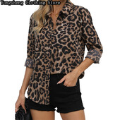 Ženska košulja s ledenim svilenim printom dugih rukava Independent Station 2024, nova leopard pruga, ležerna odjeća