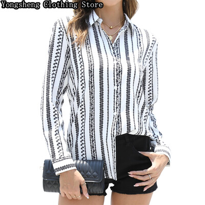 Ženska košulja s ledenim svilenim printom dugih rukava Independent Station 2024, nova leopard pruga, ležerna odjeća