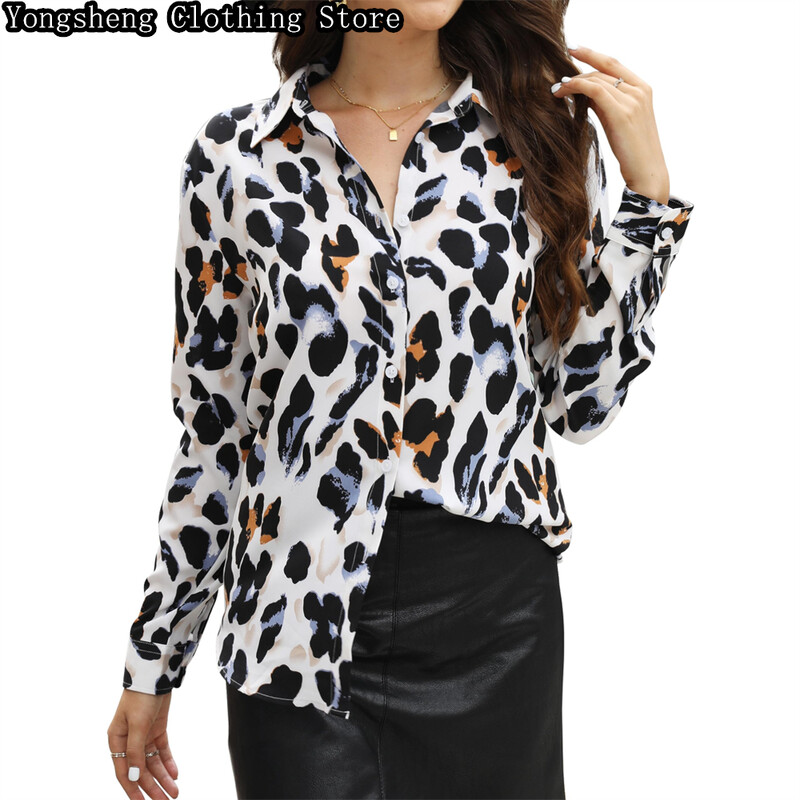 Ženska košulja s ledenim svilenim printom dugih rukava Independent Station 2024, nova leopard pruga, ležerna odjeća