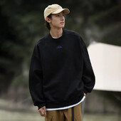 TFETTERS Jesen Zima Dukserica od brušene kože za muškarce s dugim rukavima 2024, jednobojna, s O izrezom, retro široki puloveri, modna odjeća za parove