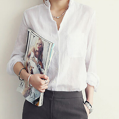 Naiste sügisene korea Harjauku täis puuvillane ja linane pluus Vintage soliidne õhuke avar särk 2022 vabaaja pikkade varrukatega Korea topid