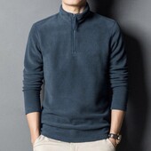 Muški sweatshirt jednobojni gornji dio pulovera s patentnim zatvaračem i samostojećom kragnom, jednobojni gornji dio pulovera od polarnog flisa, zaštita za vrat, muški gornji dio srednje dužine