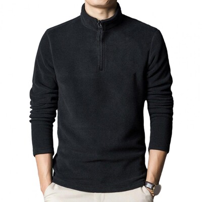 Muški sweatshirt jednobojni gornji dio pulovera s patentnim zatvaračem i samostojećom kragnom, jednobojni gornji dio pulovera od polarnog flisa, zaštita za vrat, muški gornji dio srednje dužine