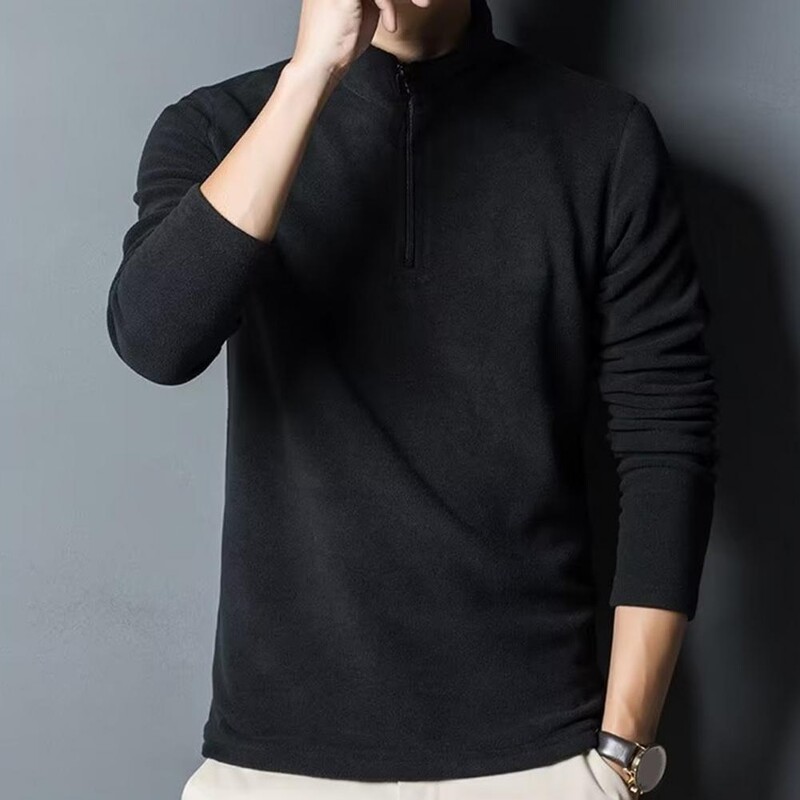 Muški sweatshirt jednobojni gornji dio pulovera s patentnim zatvaračem i samostojećom kragnom, jednobojni gornji dio pulovera od polarnog flisa, zaštita za vrat, muški gornji dio srednje dužine
