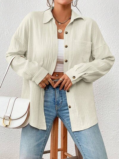 Ženske košulje od 100% pamučne gaze od muslina, ležerne ovratnike s dugim rukavima, uredske dame, elegantne bluze za žene