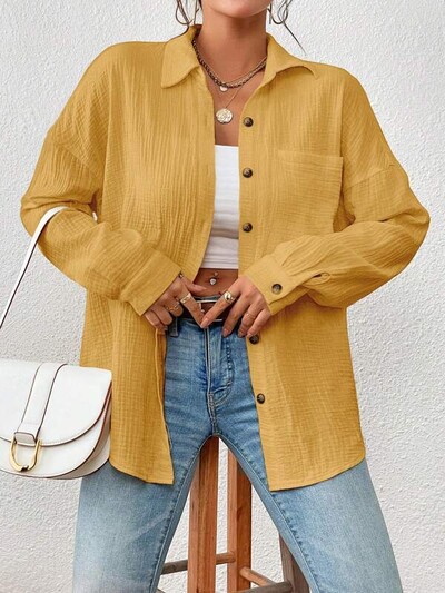 Ženske košulje od 100% pamučne gaze od muslina, ležerne ovratnike s dugim rukavima, uredske dame, elegantne bluze za žene