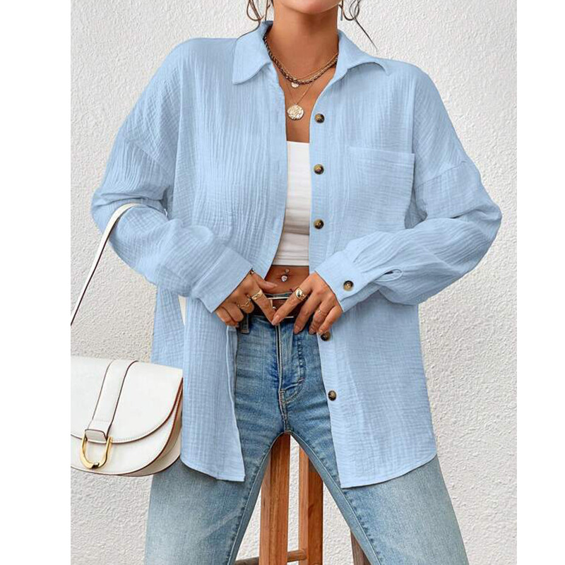 Ženske košulje od 100% pamučne gaze od muslina, ležerne ovratnike s dugim rukavima, uredske dame, elegantne bluze za žene