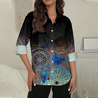 Νέο γυναικείο μακρυμάνικο πουκάμισο τρισδιάστατο λουλούδι με εμπριμέ κουμπιά μακρυμάνικο μπλουζάκια Plus μέγεθος γυναικεία μπλούζα για φθινοπωρινά γυναικεία ρούχα γραφείου