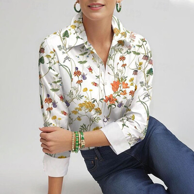 Νέο γυναικείο μακρυμάνικο πουκάμισο τρισδιάστατο λουλούδι με εμπριμέ κουμπιά μακρυμάνικο μπλουζάκια Plus μέγεθος γυναικεία μπλούζα για φθινοπωρινά γυναικεία ρούχα γραφείου