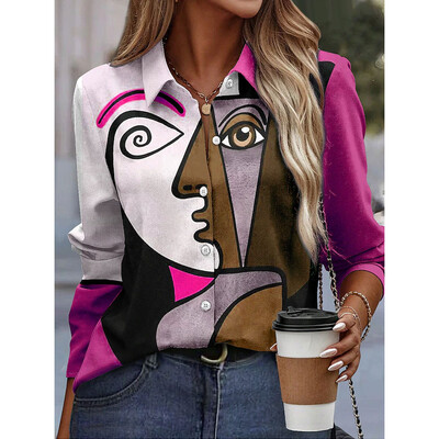 Νέο γυναικείο μακρυμάνικο πουκάμισο τρισδιάστατο λουλούδι με εμπριμέ κουμπιά μακρυμάνικο μπλουζάκια Plus μέγεθος γυναικεία μπλούζα για φθινοπωρινά γυναικεία ρούχα γραφείου