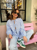 Majica na vezanje s mašnom, ženske nabore, jednobojne bluze s dugim puf rukavima i izdubljenim O-izrezom, ženske modne majice za ljeto 2024.