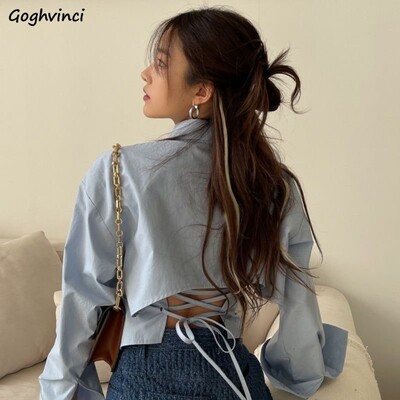 Cămăși femei Hotsweet Fashion Chic Bandage Design simplu subțire de primăvară temperament stil coreean Solid All-match Casual Harajuku Fete