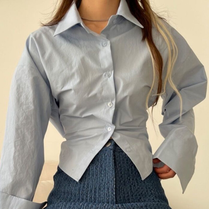 Košulje Žene Hotsweet Fashion Chic Bandage Design Jednostavne uske proljetne temperamente Korejski stil Jednobojne Ležerne Harajuku djevojke