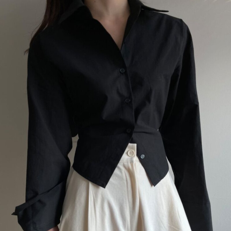 Košulje Žene Hotsweet Fashion Chic Bandage Design Jednostavne uske proljetne temperamente Korejski stil Jednobojne Ležerne Harajuku djevojke