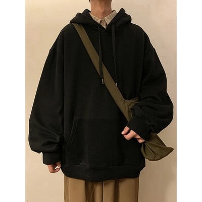 Hanorac cu glugă la modă, culoare solidă, pentru bărbați, bumbac greu, 300 g, stil casual, moda americană, jachetă supradimensionată.