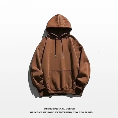 Модерен едноцветен суитшърт с качулка за мъже, 300 г тежък памук, ежедневен стил, американска мода, голямо яке с качулка