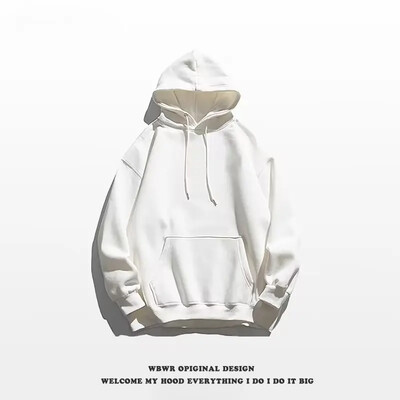 Модерен едноцветен суитшърт с качулка за мъже, 300 г тежък памук, ежедневен стил, американска мода, голямо яке с качулка